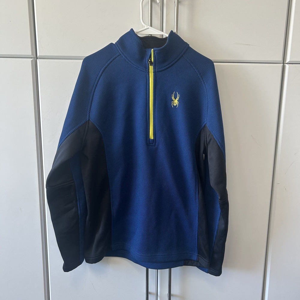 Spyder Mens Blue Waffle Knit 1/4 Zip Pullover Sweater Jacket Size Large L